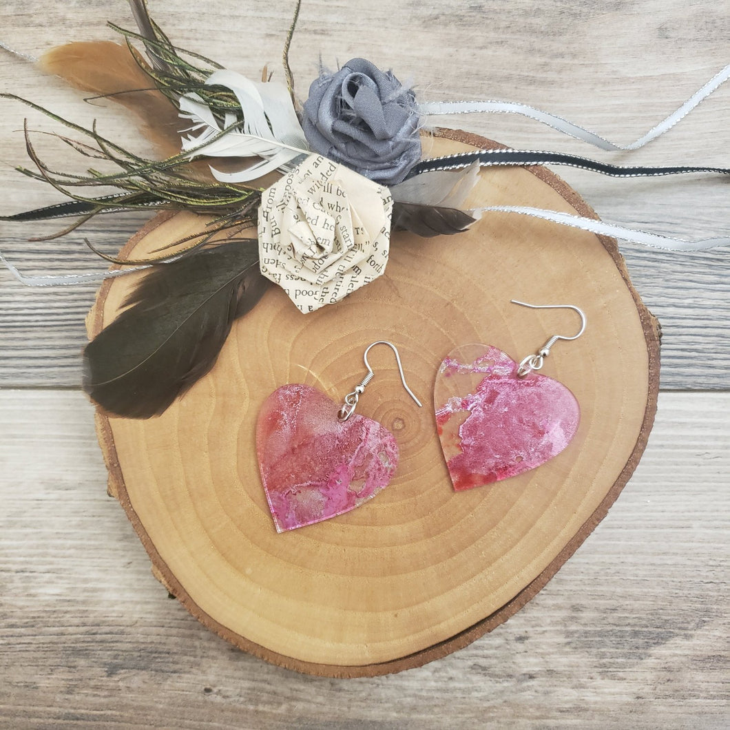 Acrylic and Alcohol ink heart earrings