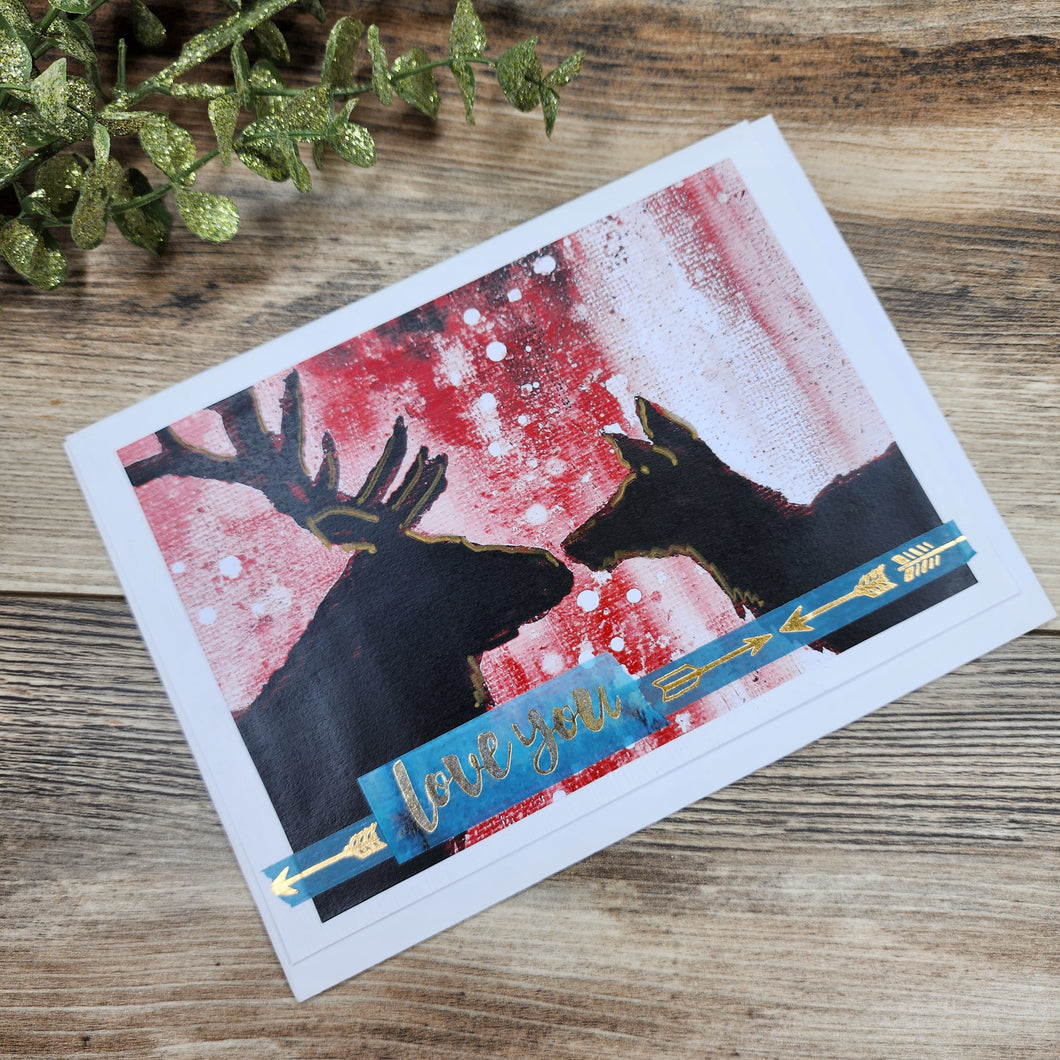 Red Love you buck and doe greeting card