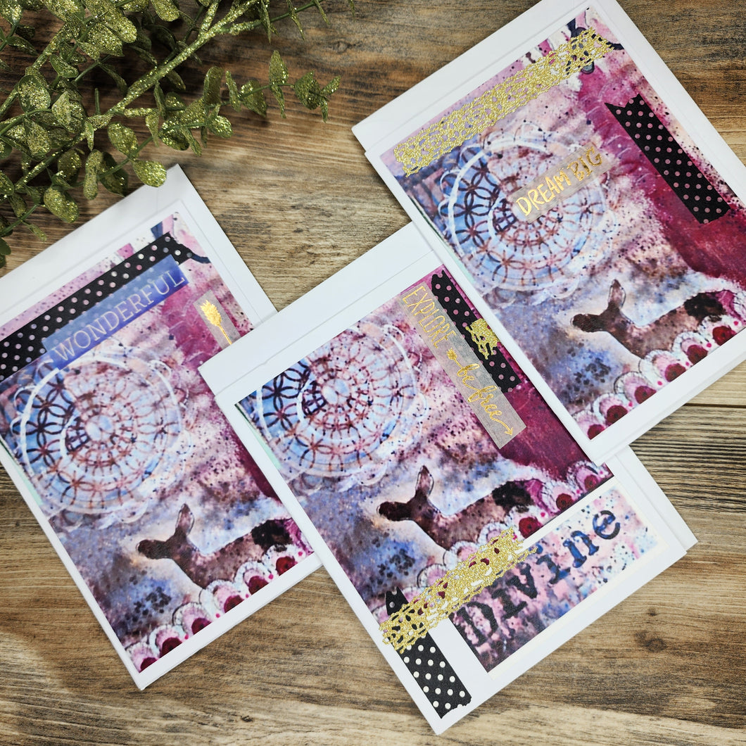 Purple tie dye deer greeting card