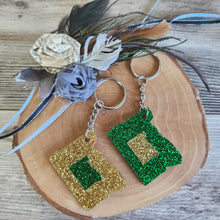 Load image into Gallery viewer, Oregon Green/ Gold Glitter keychains
