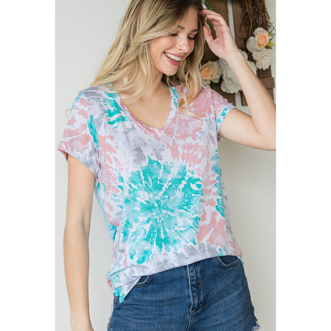 Lovely J-  Tie Dye V Neck Tee