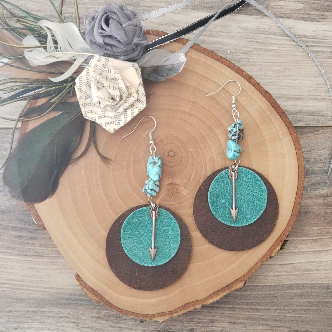 Gone Rogue Boutique Leather and turquoise howlite arrow earrings