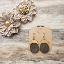 Load image into Gallery viewer, Bamboo half moon leather circle earrings- Mauve and Olive

