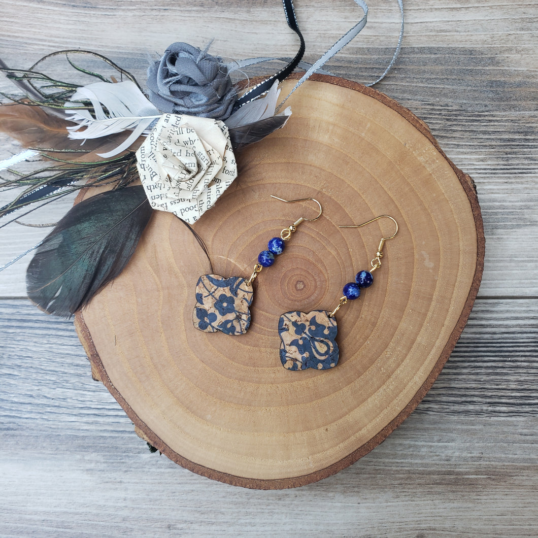 Lapis Lazuli and cork dangly earrings