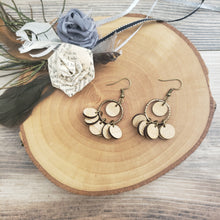 Load image into Gallery viewer, Wood circle fringe hoop earrings
