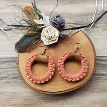Load image into Gallery viewer, Spring Macrame hoop and leather earrings
