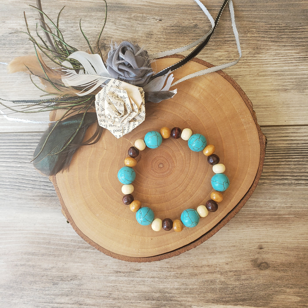 Howlite and wood bead stretchy bracelet