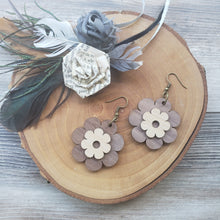 Load image into Gallery viewer, Walnut and bamboo dangly earrings
