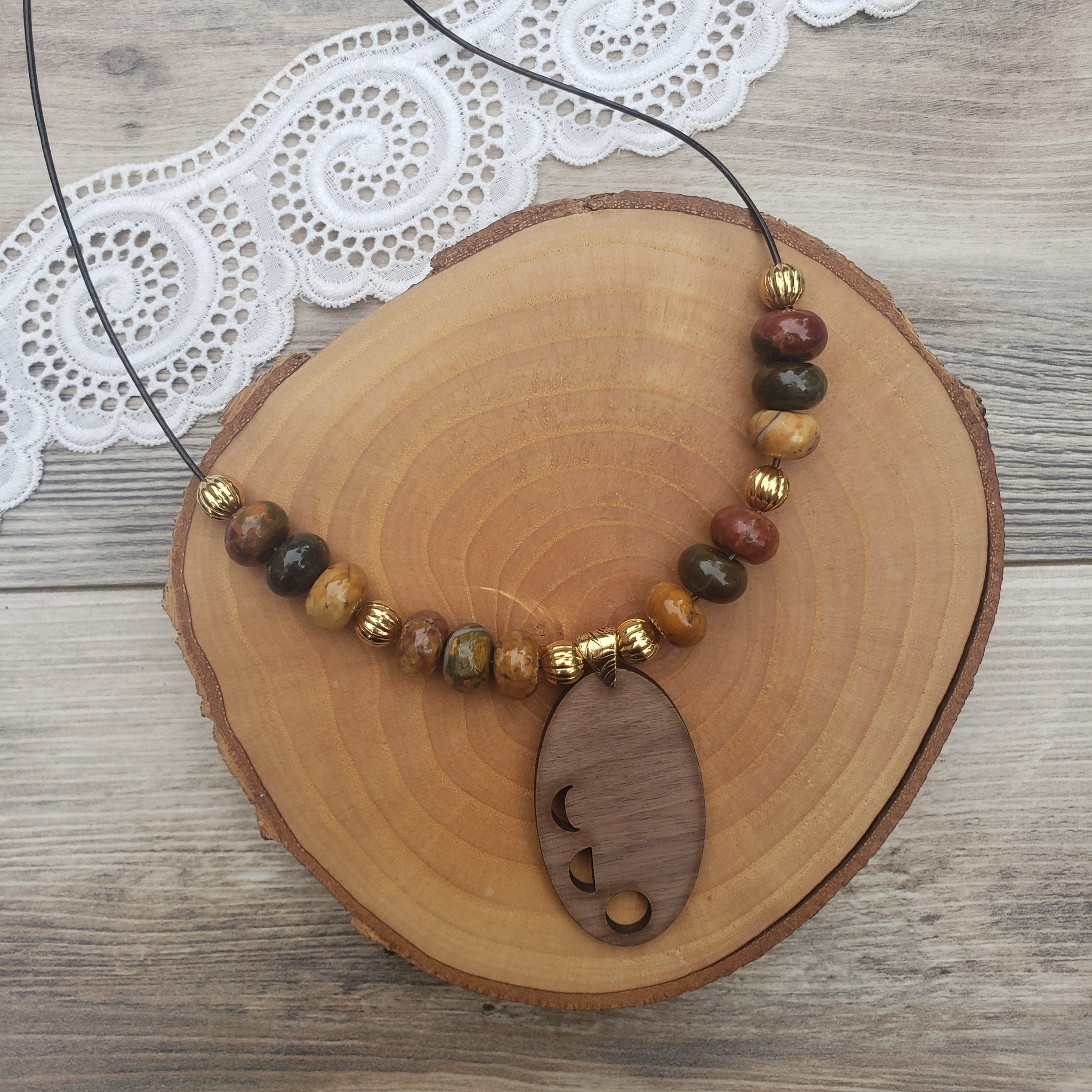 Necklace hotsell (zebra wood) handmade macreme