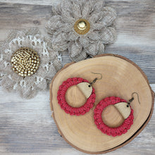 Load image into Gallery viewer, Fall Macrame hoop and leather earrings
