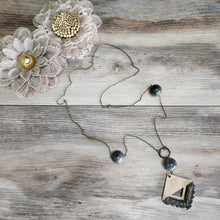 Load image into Gallery viewer, Green stone and bamboo necklace
