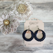 Load image into Gallery viewer, Fall Macrame hoop and leather earrings
