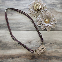 Load image into Gallery viewer, Zebrawood leaf pendant and leather necklace
