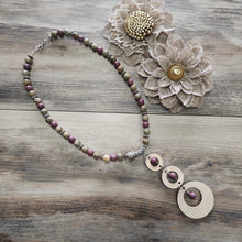 Load image into Gallery viewer, Bamboo 3 circle pendant and stone necklace
