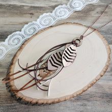Load image into Gallery viewer, Large layered feather pendant necklace
