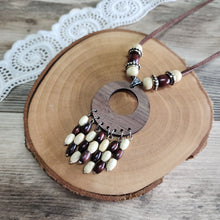 Load image into Gallery viewer, Wood dangle beaded pendant leather necklace
