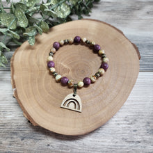 Load image into Gallery viewer, Picture Jasper and Purple heart bracelet with bamboo charm

