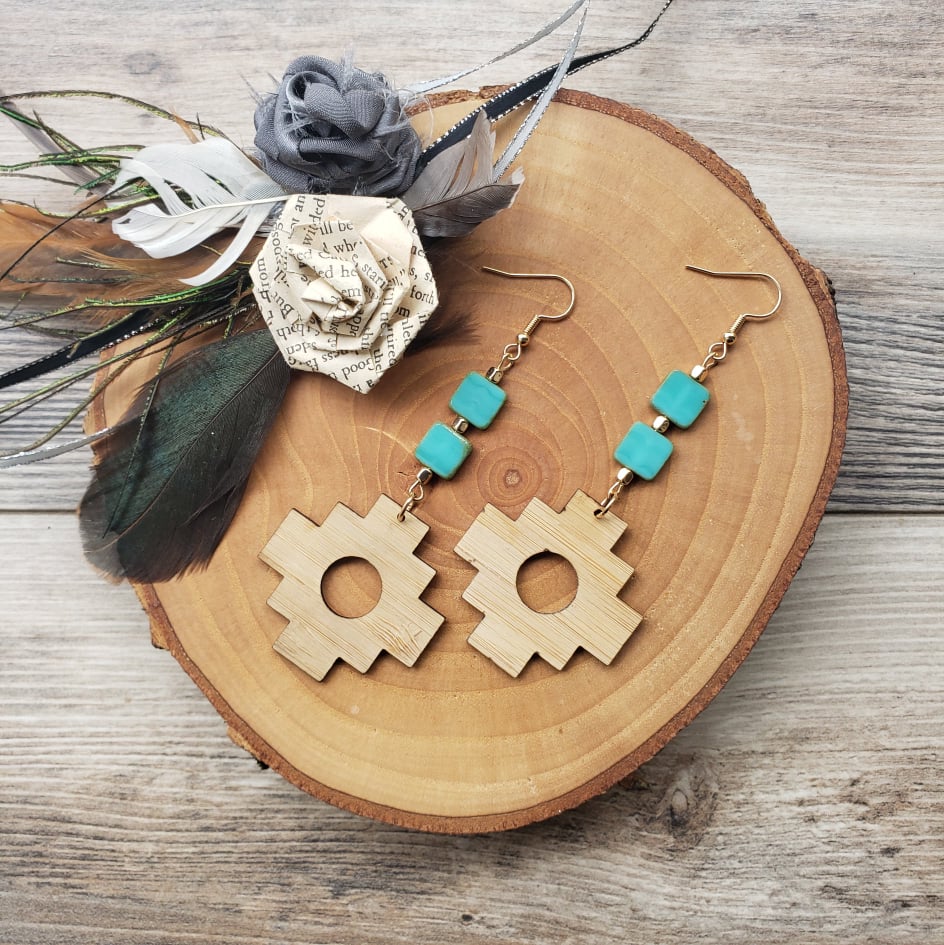 Southwestern bamboo with teal tile and hematite earrings