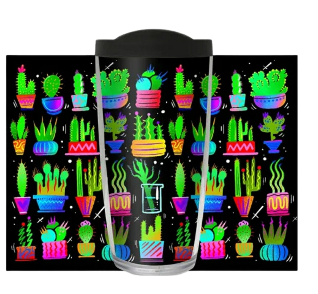 Color Cacti 16 oz. tumbler with black lid