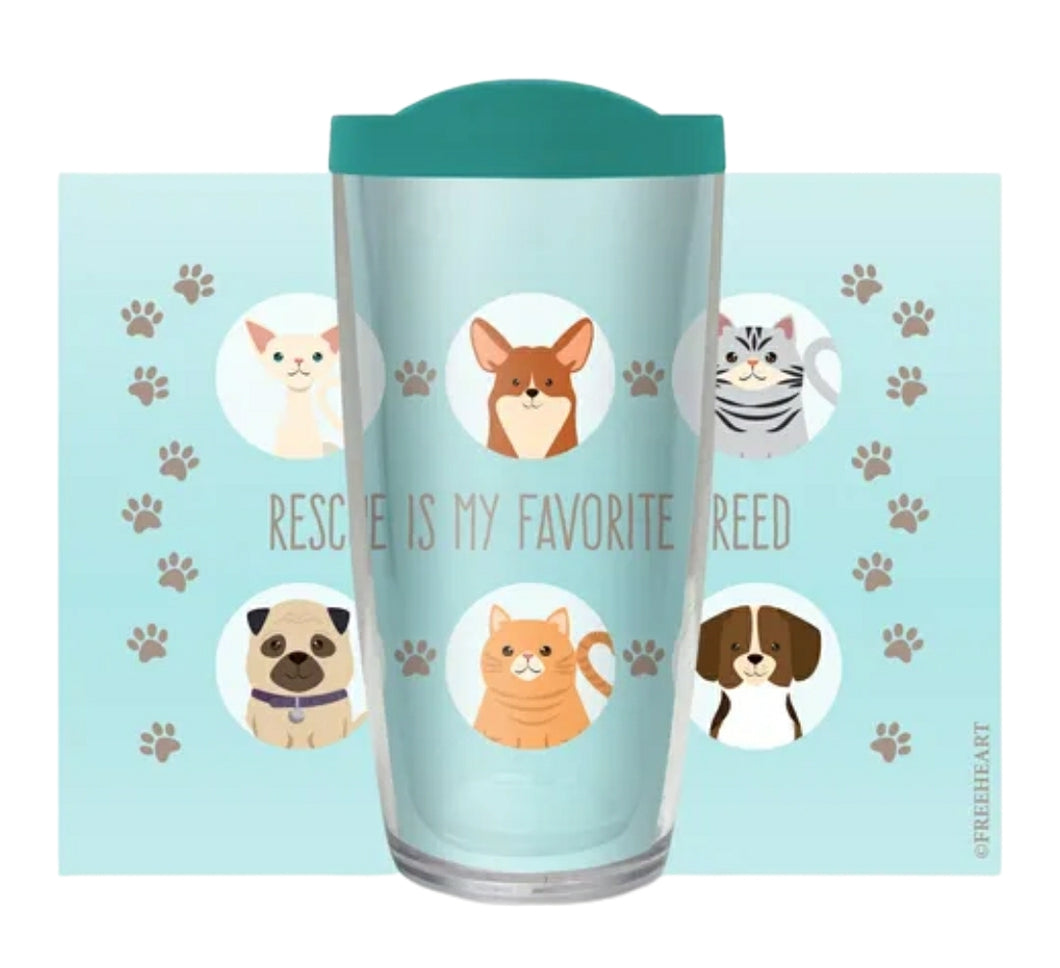 Rescue is my favorite breed 16 oz. tumbler with black lid