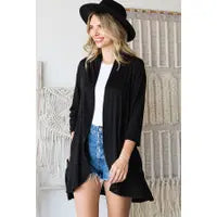 Load image into Gallery viewer, JADE BY JANE - SOLID MID SLEEVE RUFFLE CARDIGAN
