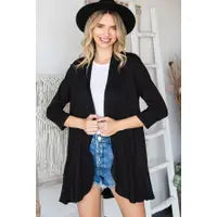 Load image into Gallery viewer, JADE BY JANE - SOLID MID SLEEVE RUFFLE CARDIGAN
