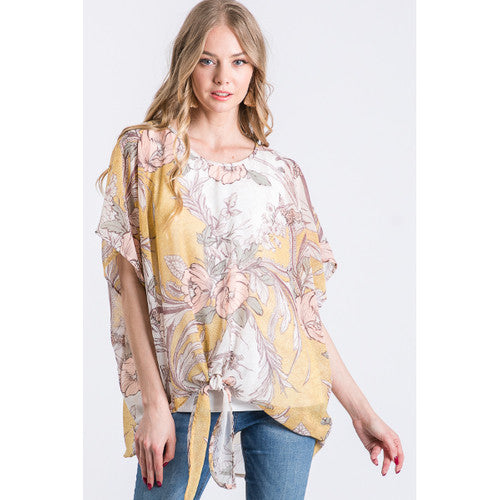 Jade by Jane- Floral Print Double Layer Top with tie